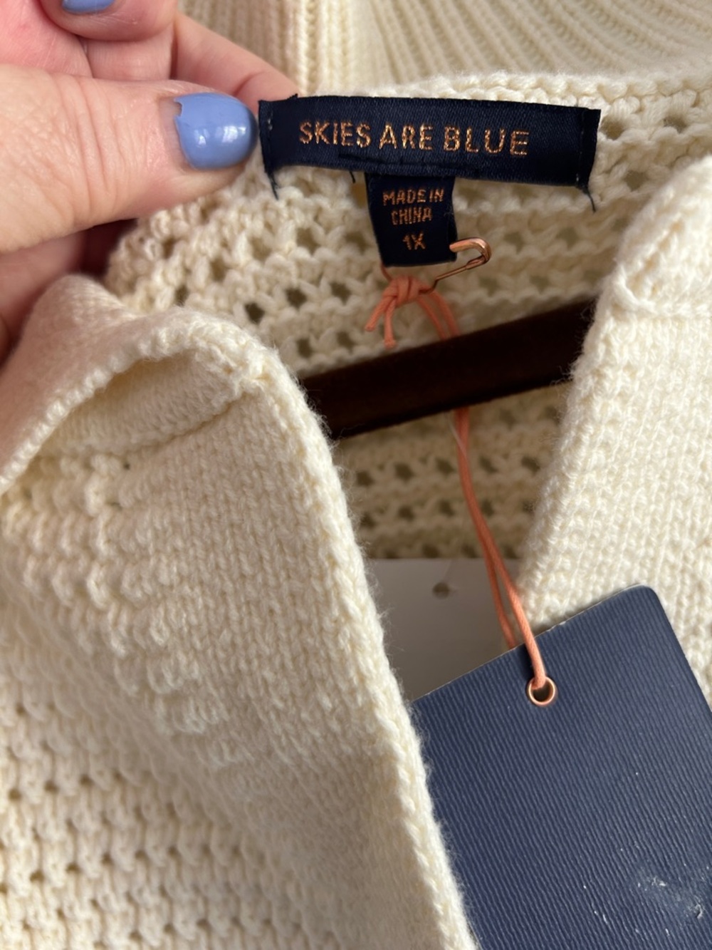 Skies are Blue Collared Knit Polo Sweater in Ivory and navy women’s 1X - Picture 4 of 6